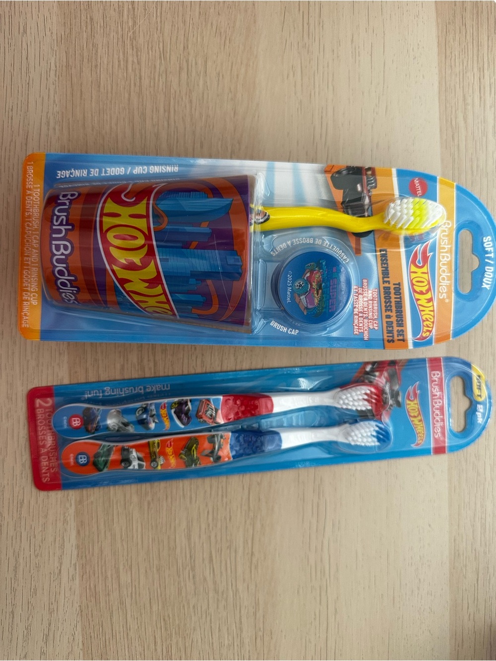 Hot Wheels Kids Toothbrush & Rinsing Cup Set - Yellow, Blue, Orange